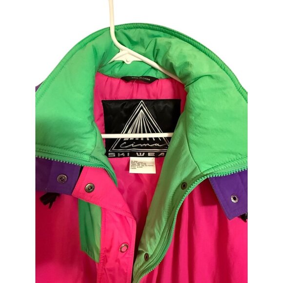 Vintage Cima Womens Ski coat jacket Colorblock Pink Green Purple Size 12 - Picture 5 of 8
